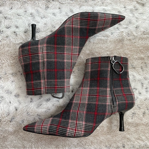 Zara Shoes - [8] Zara Women’s Black, Red & Grey Plaid Pattern Pointed-Toe Heeled Booties